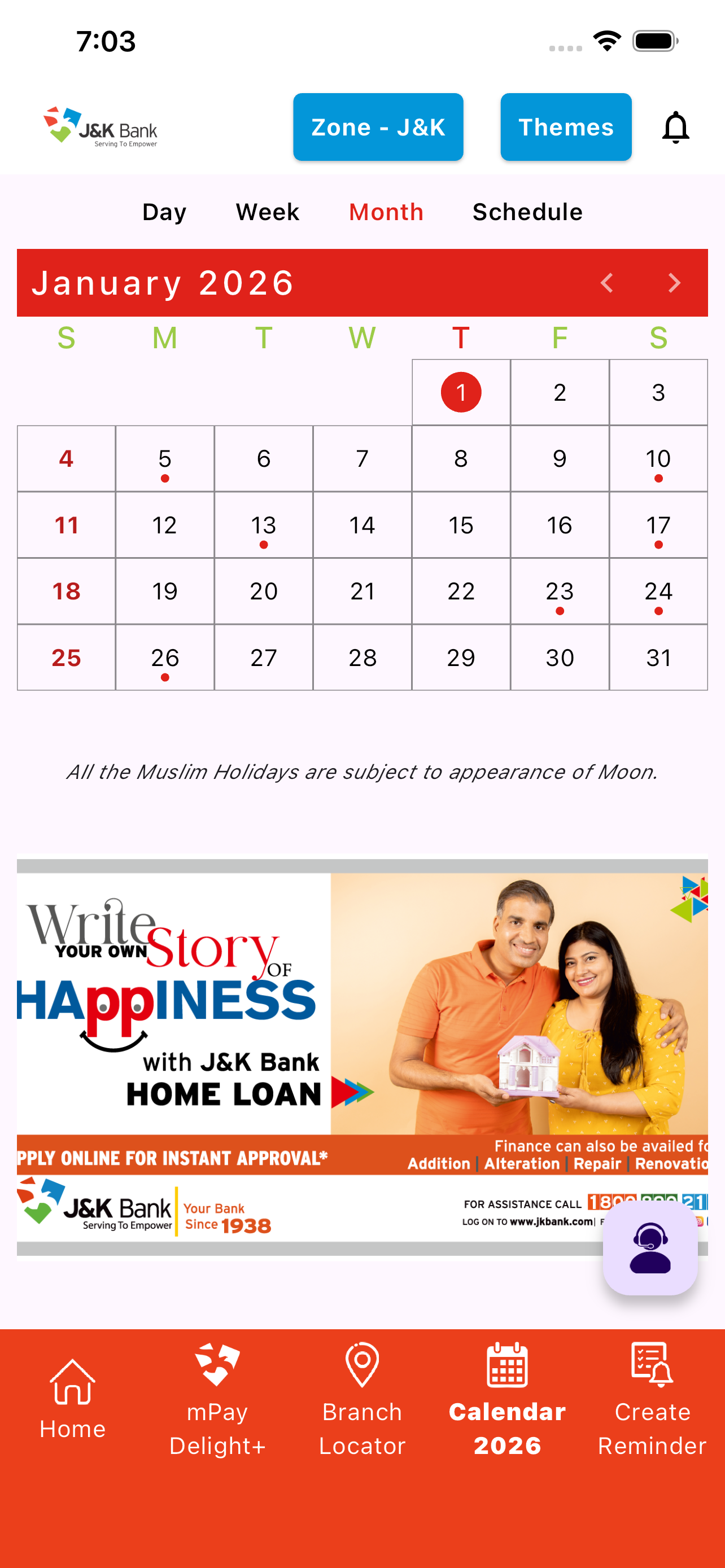 J & K Bank eCalendar