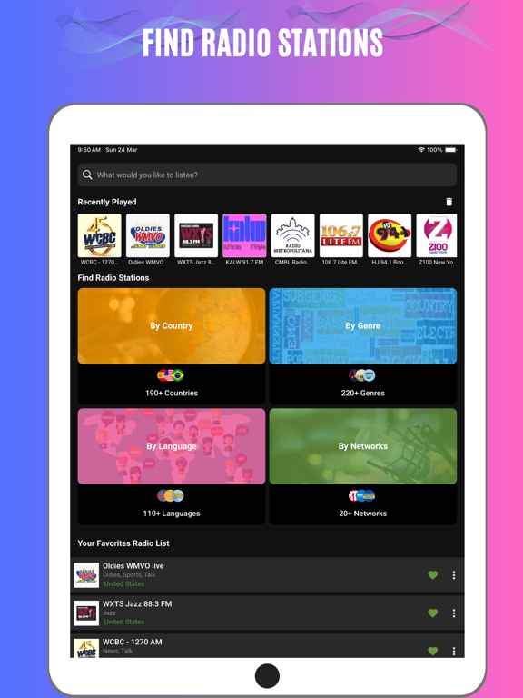 FM Radio: AM, FM, Radio Tuner iPad screenshot 2 - Music app