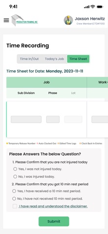 PFI Time Sheet iPhone screenshot