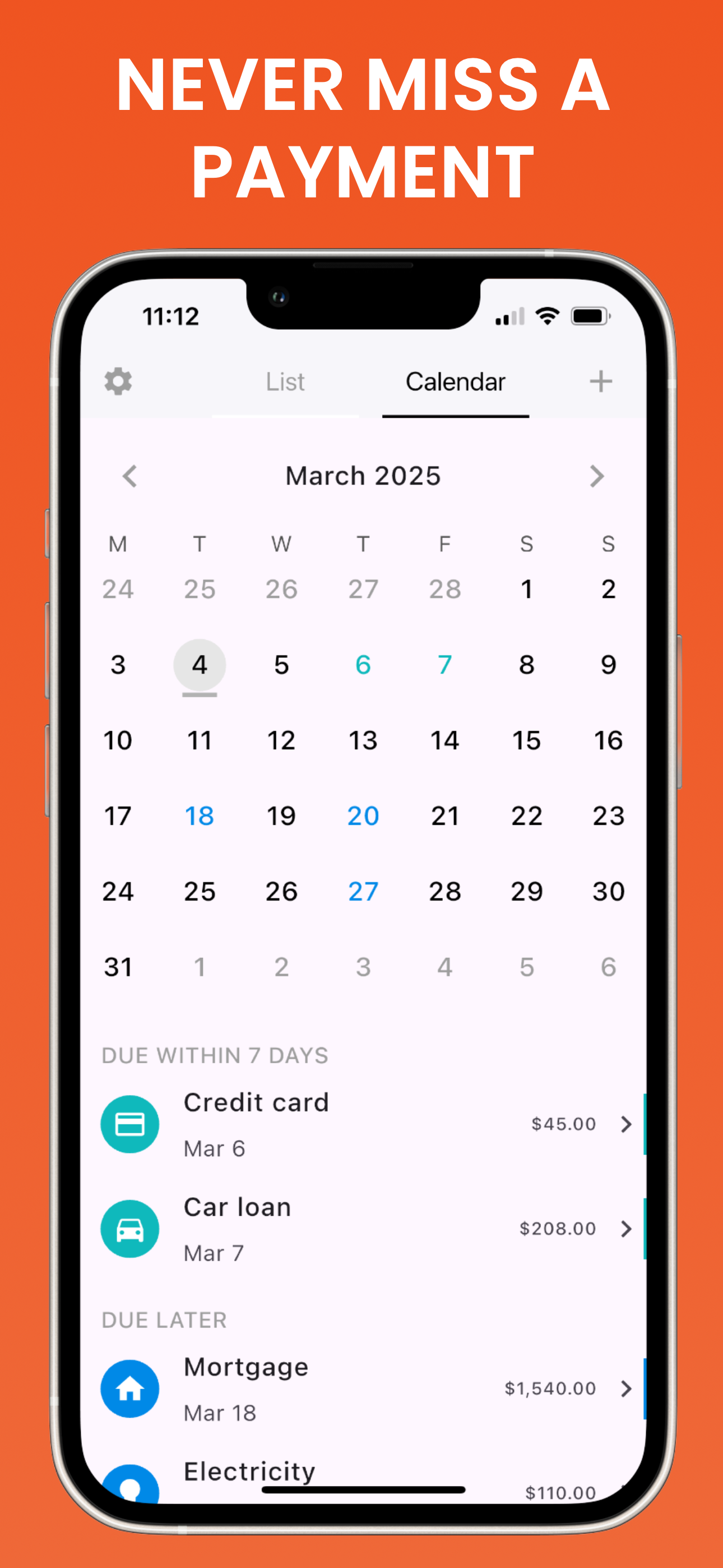 Bills: Organizer & Reminder