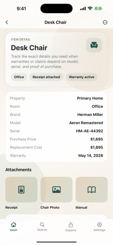 Home Inventory Vault iPhone screenshot