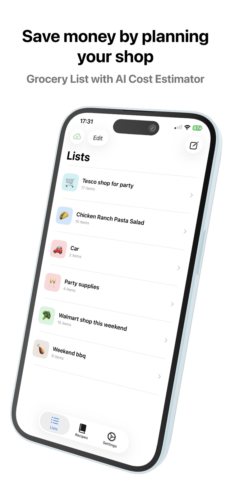 Grocery List: Plan your shop iphone screenshot 1