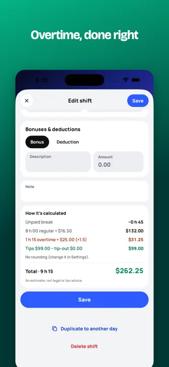 PayJar: Tips & Hours Tracker screenshot 4