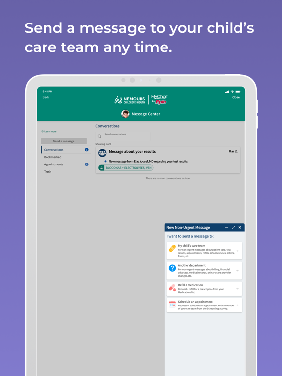 Nemours Children’s MyChart iPad screenshot 4 - Medical app