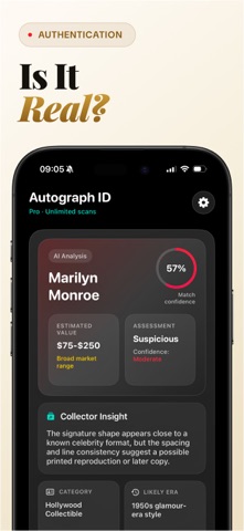 Autograph Identifier: AI Value iPhone screenshot