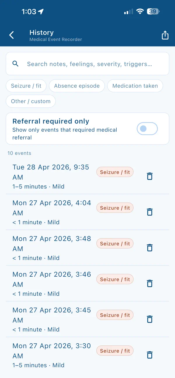 Screenshot #3 pour Medical Event Recorder