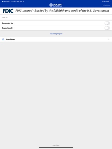 Cogent Bank iPad screenshot