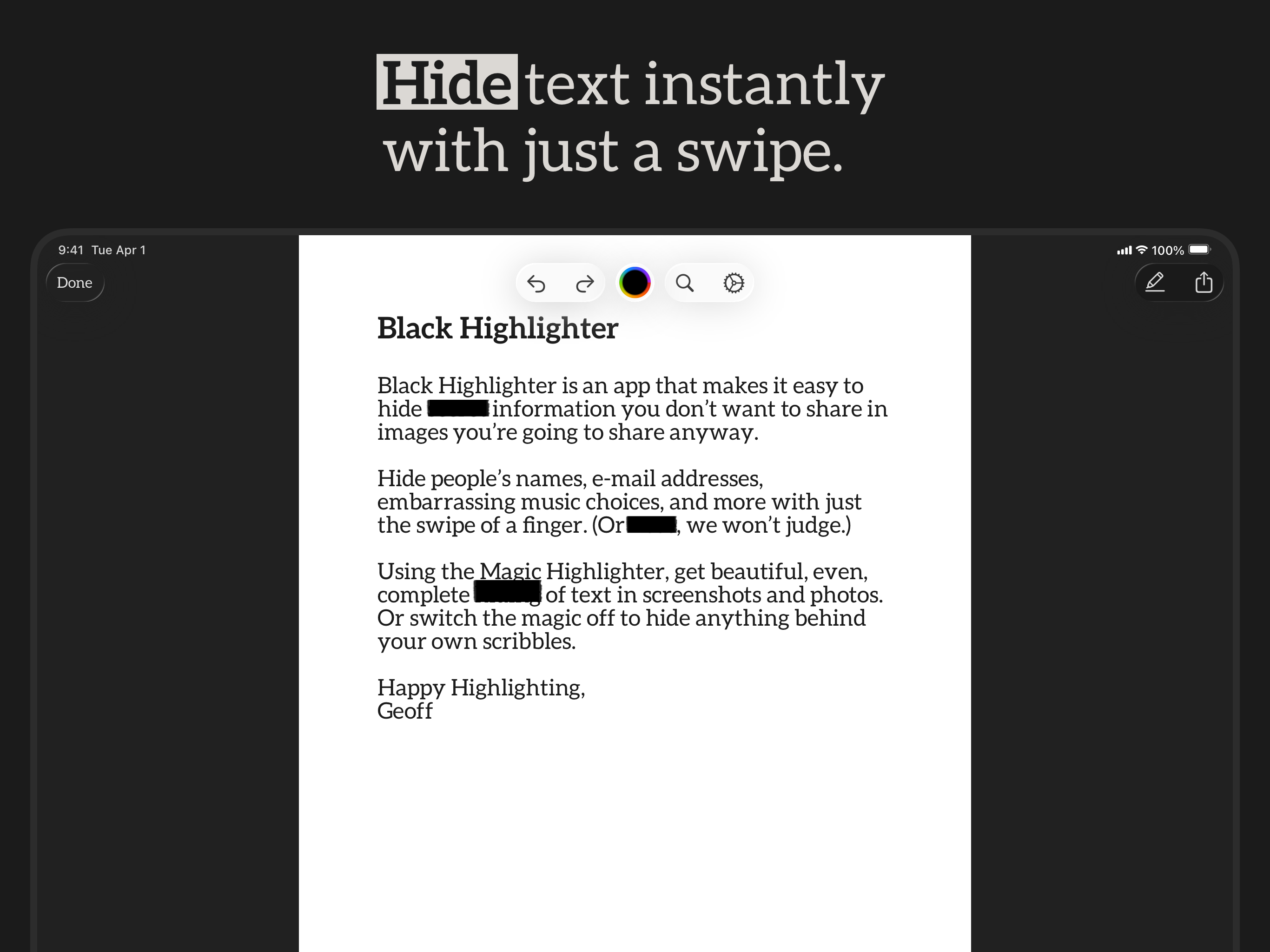 Black Highlighter: Redact Text