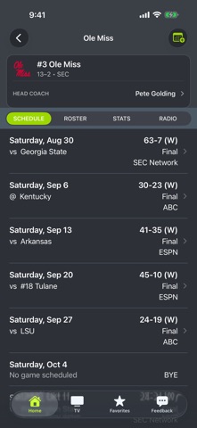 SEC Football Scores and Radio iPhone screenshot