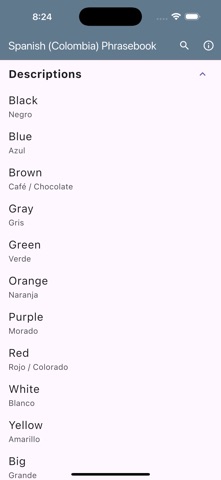 Spanish (Colombia) Phrasebook iPhone screenshot