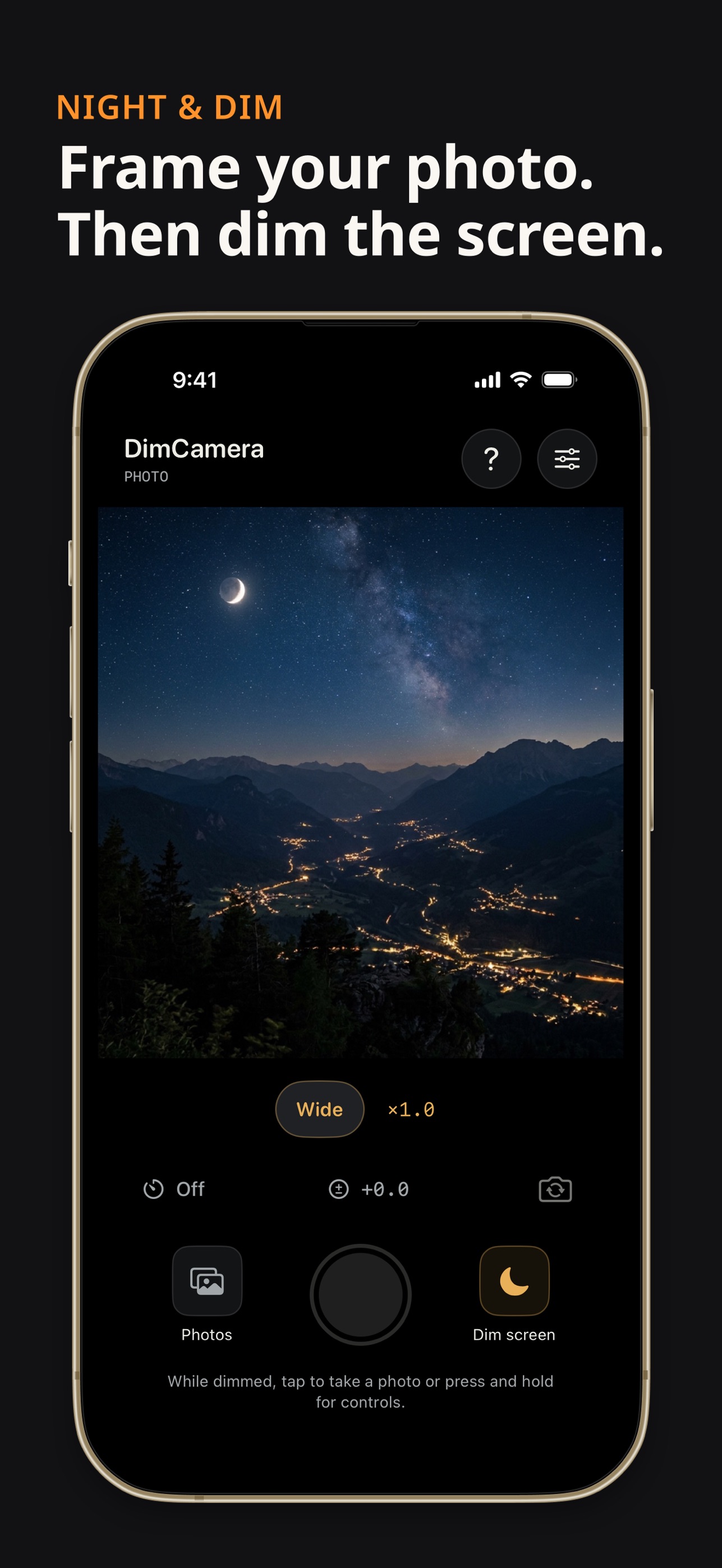 Screenshot 1 of DimCamera: Black Screen Camera