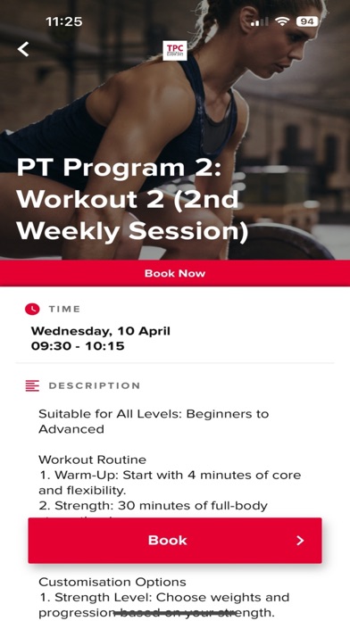 TPC Gym Dún Laoghaire Book App Screenshot