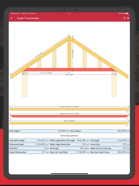 RedX Roof - Rafter Calculator iPad screenshot 4 - Utilities app