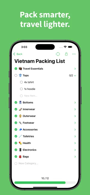 OnePack - Packing List screenshot 1