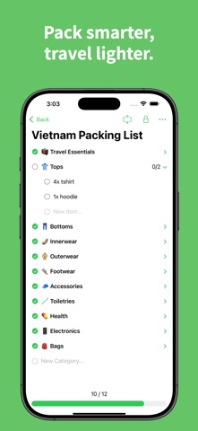 OnePack - Packing List iPhone screenshot