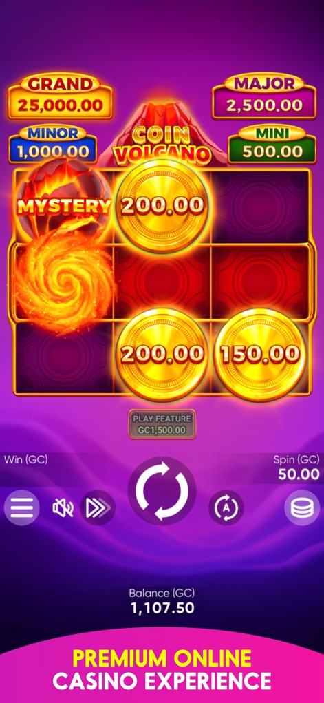 Pulsz: Online Casino Games - L'application présente une interface de jeu dynamique avec des jackpots progressifs clairement affichés et des récompenses mystères excitantes, offrant une expérience de casino en ligne haut de gamme.