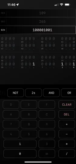 Screenshot von BinaryHexCalc auf dem iPhone 6
