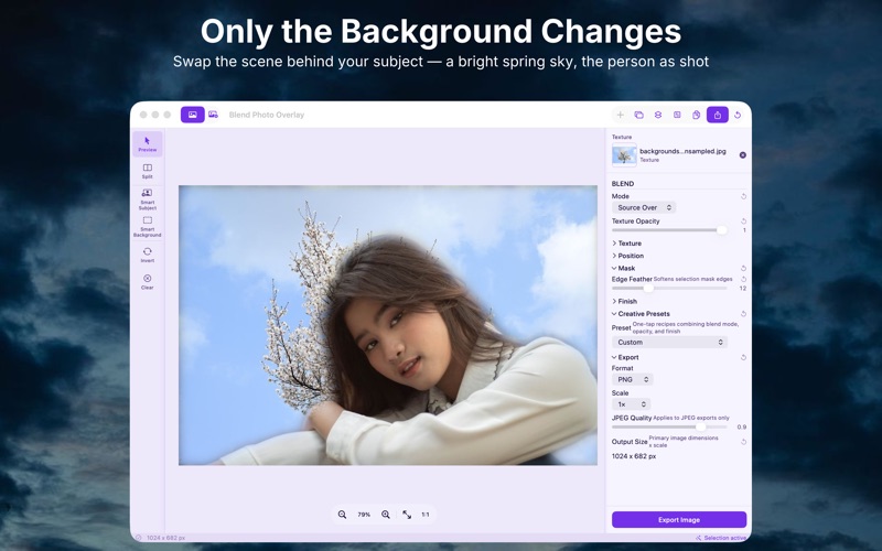 Final double exposure result with texture overlay
