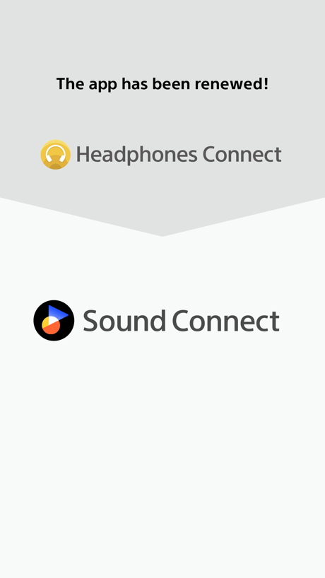 Sony | Sound Connect App Store screenshot 1, headline “The app has been renewed!”. Exclaims.