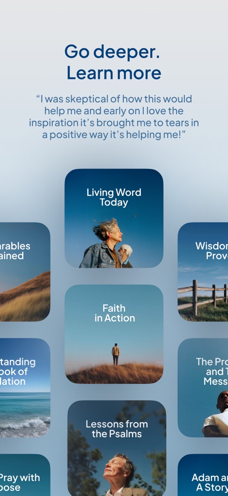 Duomo: Bible & Daily Devotions - Discover a rich variety of thematic content modules, presented in an engaging card-based interface for deeper spiritual exploration.