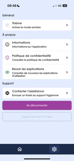 Capture d'écran de Vigiphone sur iPhone 5