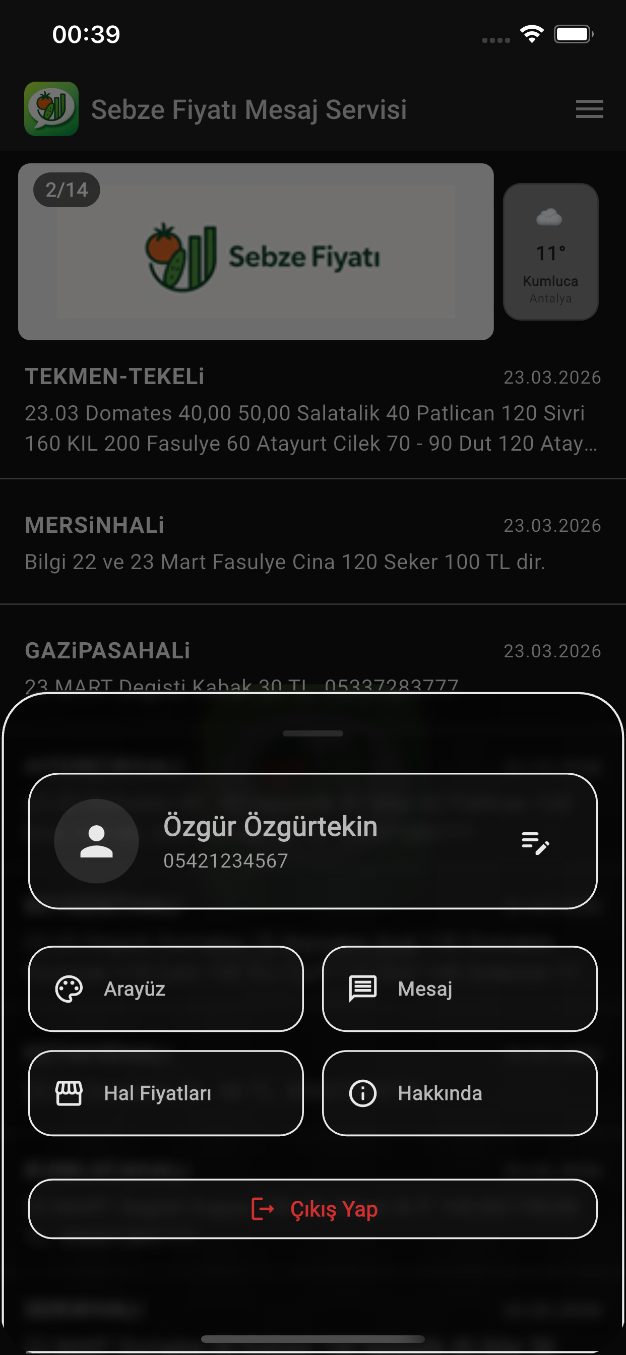 Sebze Fiyatı Mesaj Servisi