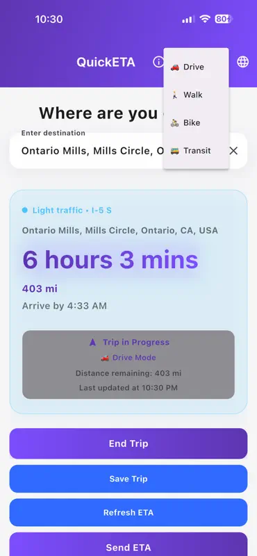 QuickETA App screenshot 1 of 5
