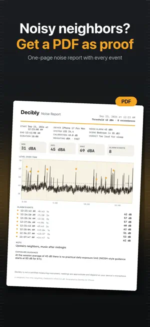 Decibly: Noise Log & dB Meter screenshot 2