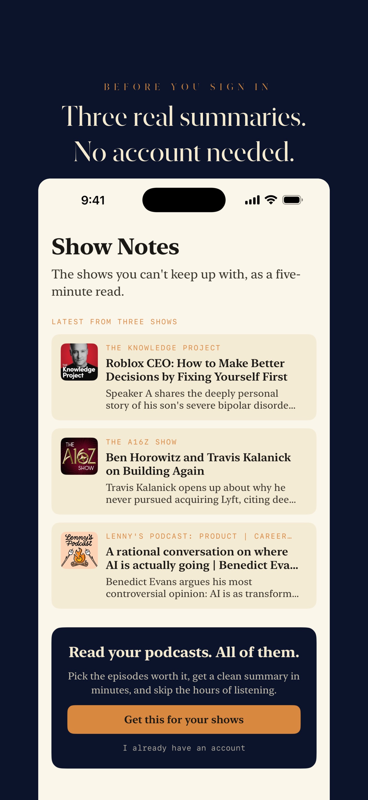 Screenshot 1 of Show Notes Daily