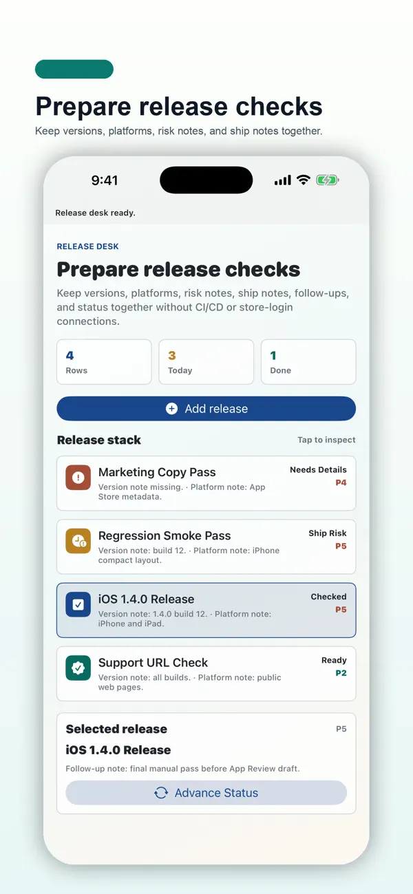 Screenshot #1 pour Release Checklist Desk