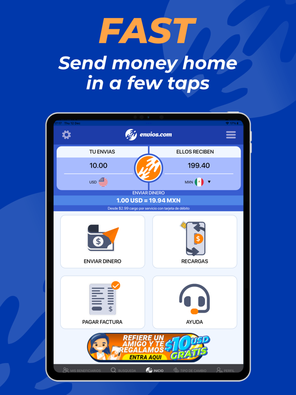 Envios.com Money Transfer iPad screenshot 1 - Finance app