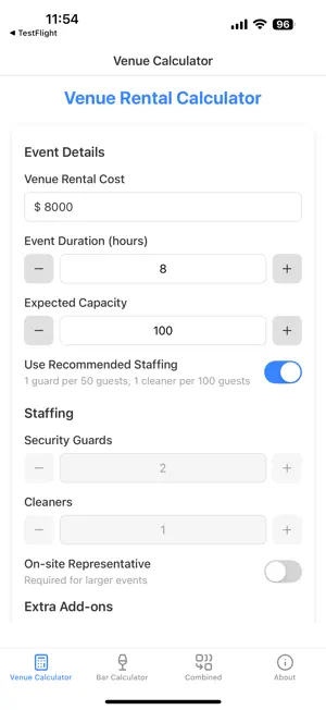 Venue Rental Calculator screenshot 1