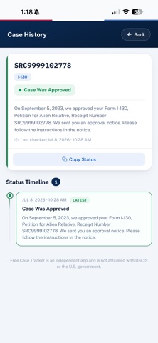 USCIS Status Tracker screenshot