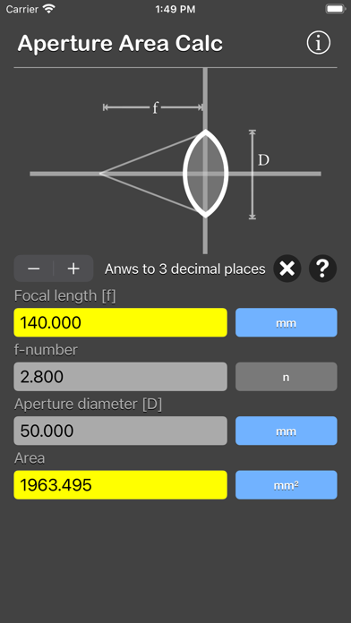 Aperture Area Calculator Screenshot