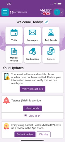 Baptist Health MyHealth iPhone screenshot