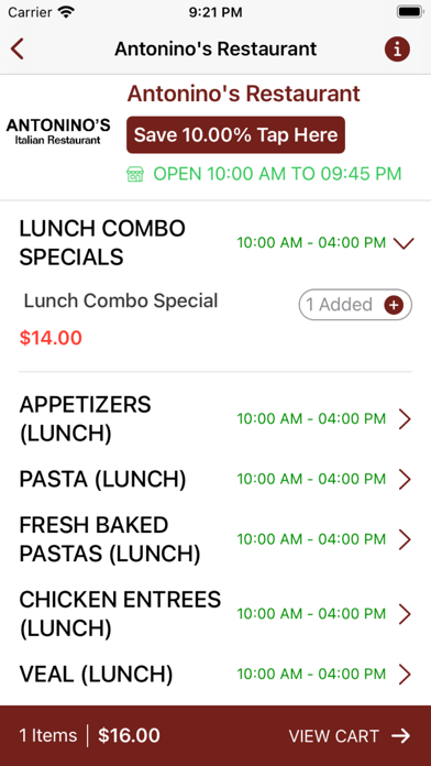 Antonino's Italian Restaurant Screenshot