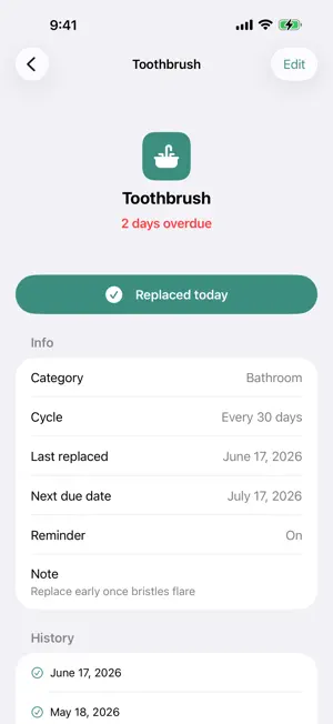 Time to Replace: Reminders screenshot 2