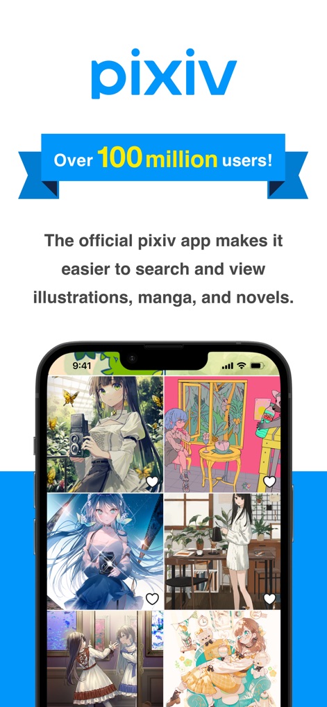 pixiv - Explore the app's massive community of over 100 million users, showcasing a vibrant grid of diverse digital illustrations for instant discovery.