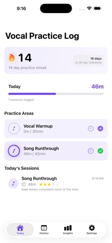Vocal Practice Log のスクリーンショット