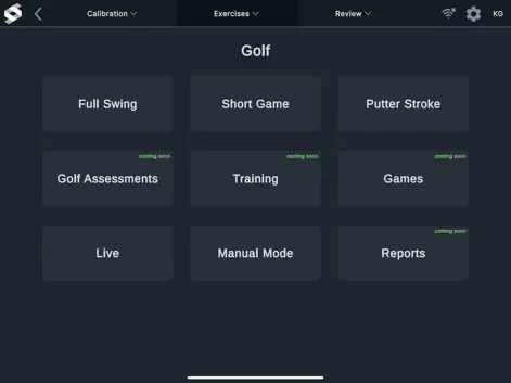SensorEdge App golf exercise selection interface