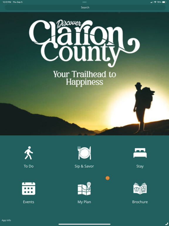 Clarion County PA iPad screenshot 1 - Travel app