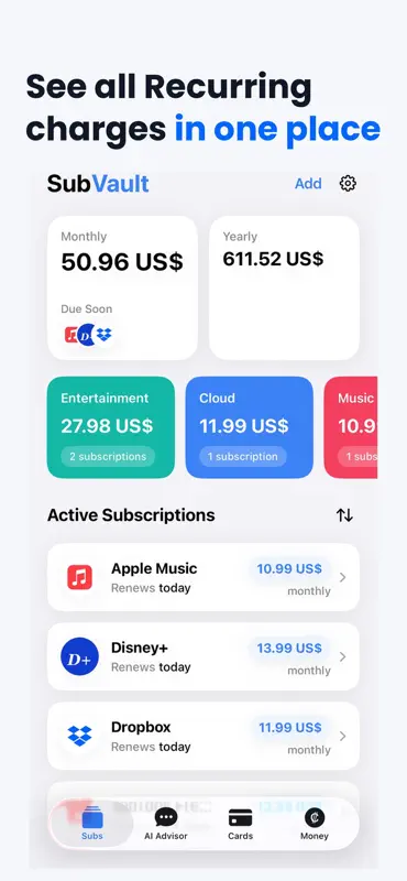 Subscription Tracker: SubVault screenshot 1 of 4