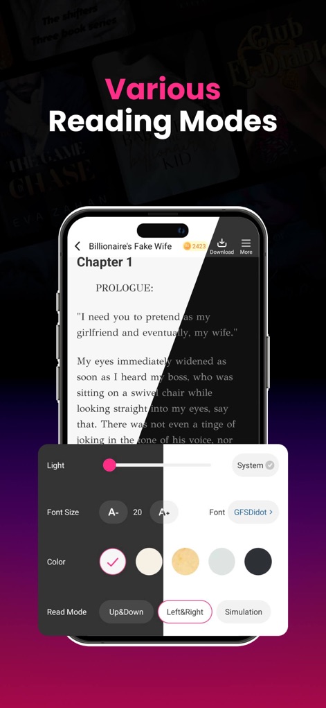 NovelFlow: Unlimited Books - Customize your reading journey with personalized font selection and various adjustable themes, ensuring comfortable and immersive reading tailored to individual preferences.