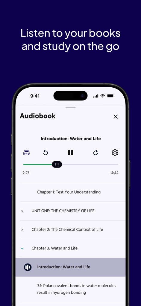 Pearson+ | Study Prep & eTexts - Students can engage with their eTextbooks using the intuitive 'audiobook feature', which includes a clear 'progress bar' and chapter navigation for on-the-go learning.