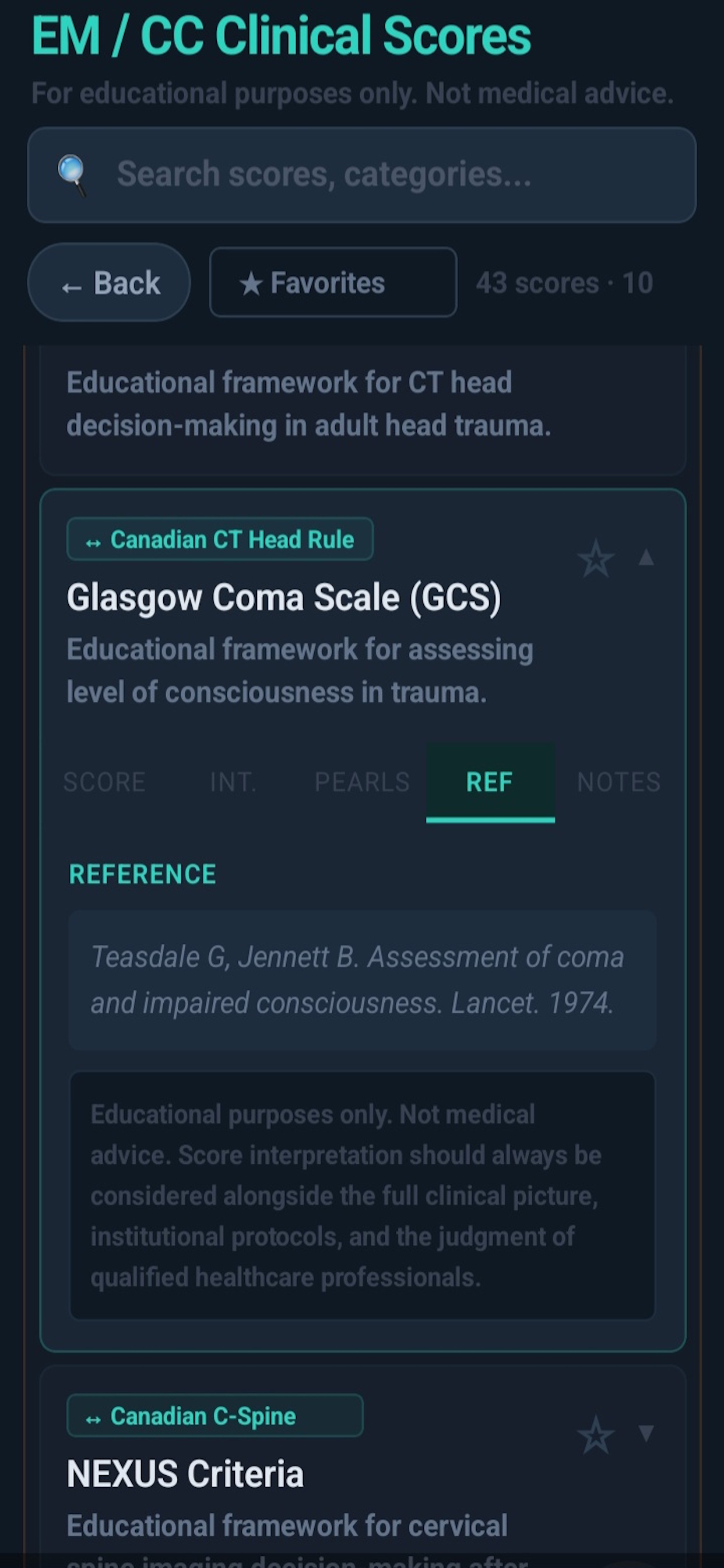 EM / CC Clinical Scores
