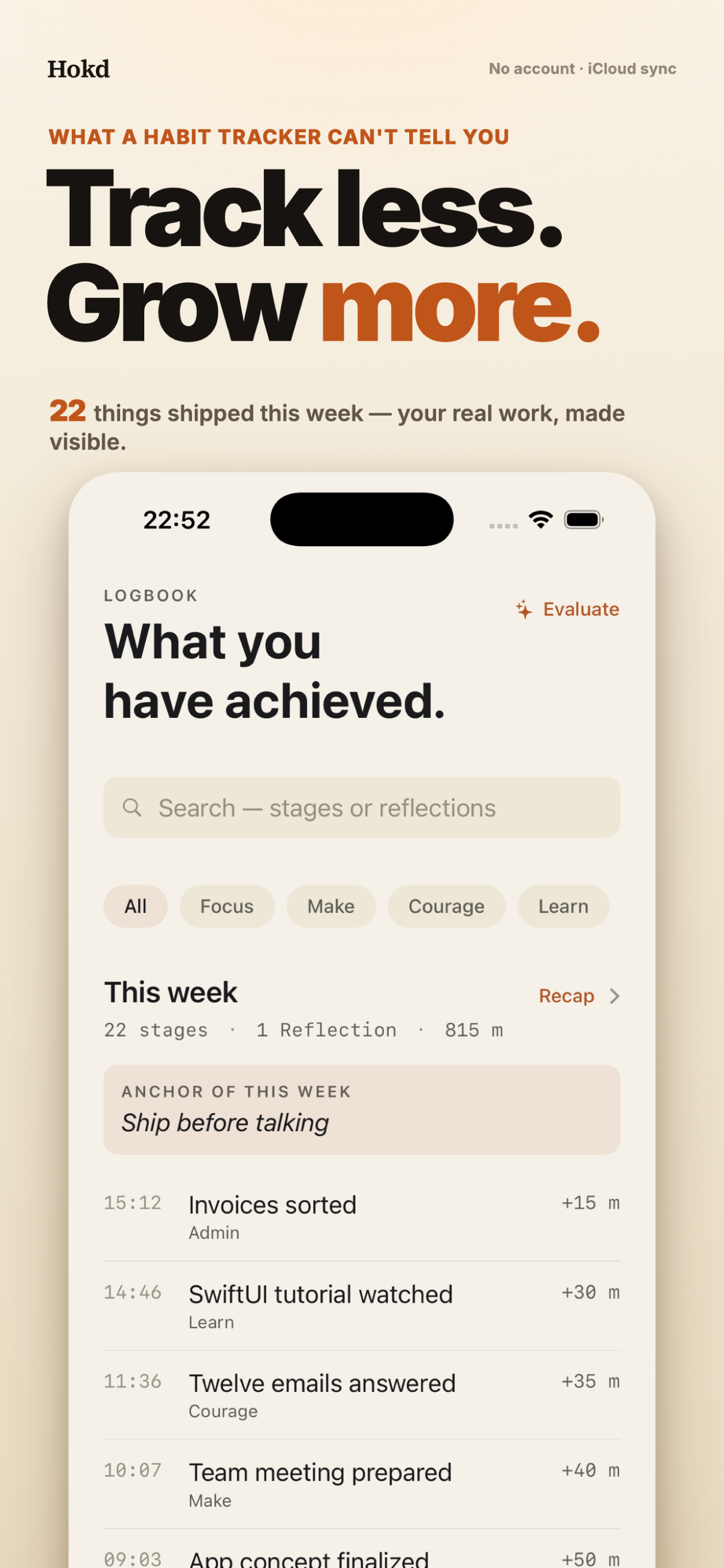 Hokd — Solo Founder Logbook screenshot 3