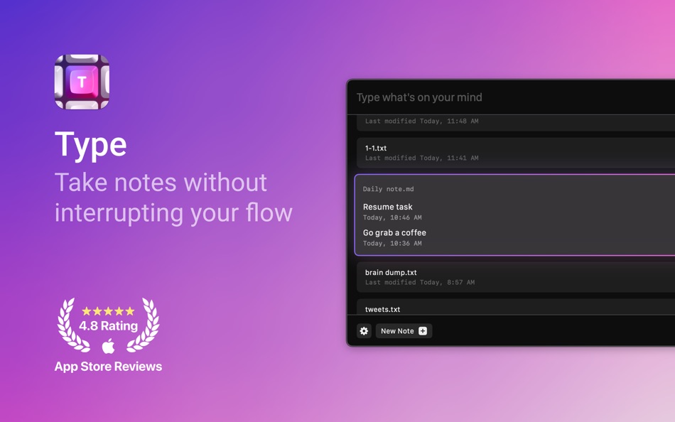 #1. Quick Note Taking – Type (macOS) 来自: Papercones Inc.