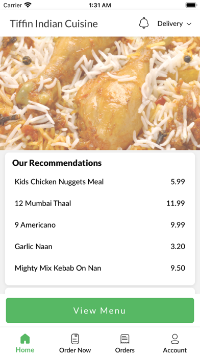 Tiffin Indian Cuisine. Screenshot