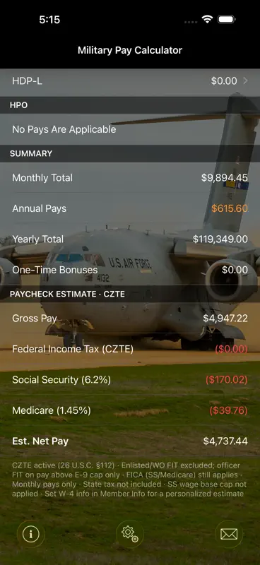 Military Pay Calc screenshot 2 of 5