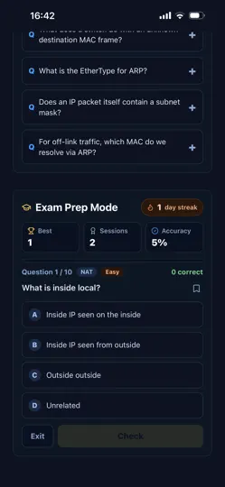 Скриншот Visual TCPIP Trainer на iPhone 4